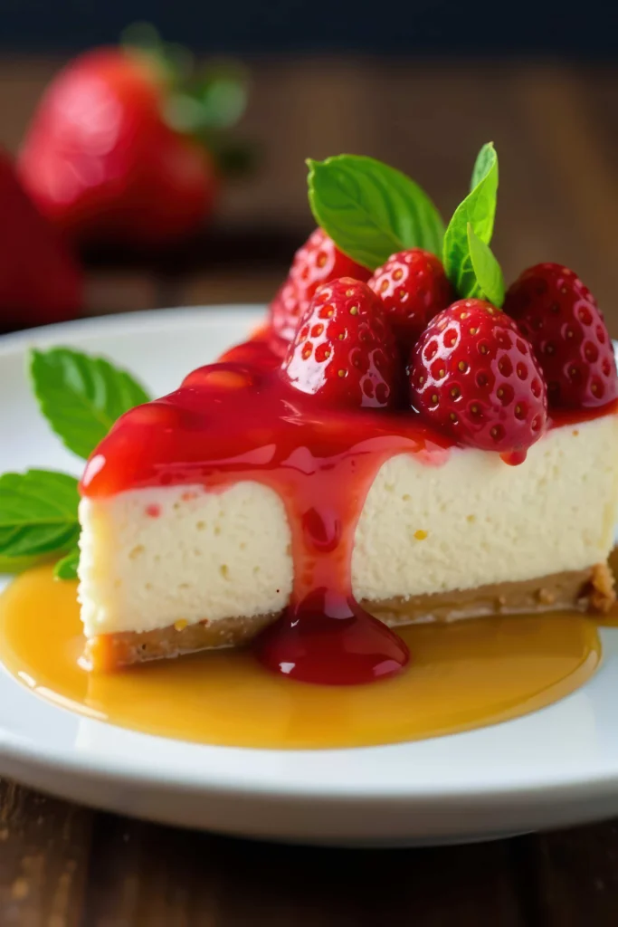Strawberry cheesecake with fresh berries – Strawberry Bakery Café in Dover, FL