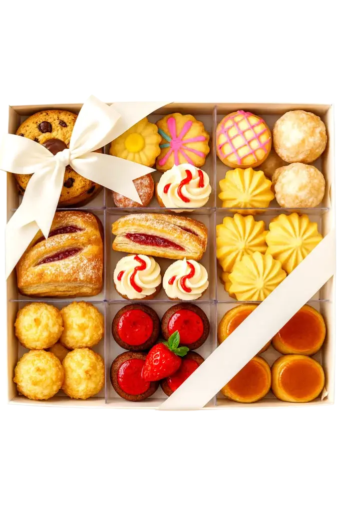 Assorted dessert gift box with cookies, pastries and cakes – Strawberry Bakery Café